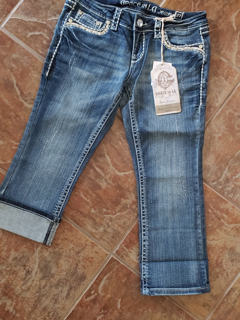 Grace Blue Boot Cut Jeans with Beaded Pocket